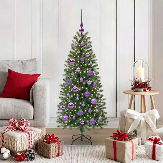 Sapin artificiel 120cm pré-éclairé, avec 61 boules et cimier pour fêtes magiques