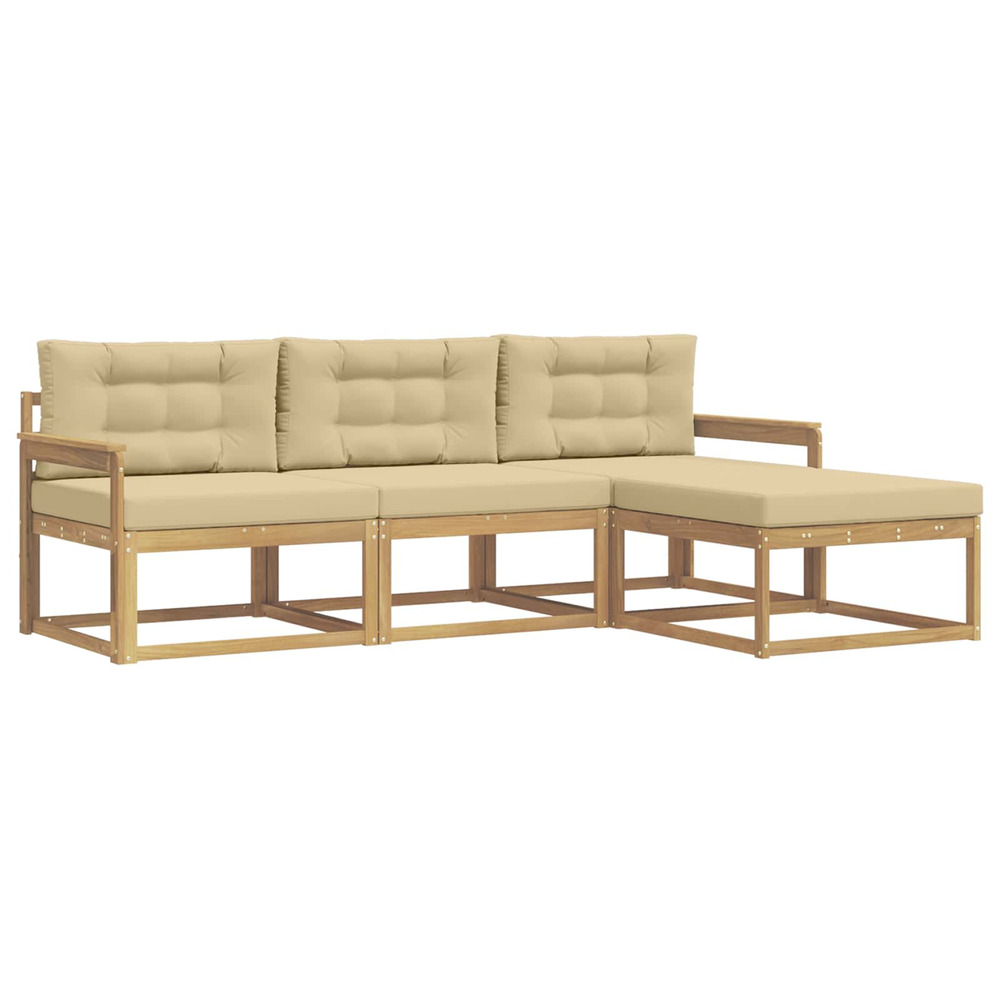 Ensemble de canapés d'extérieur 4 pcs blanc et beige polyester