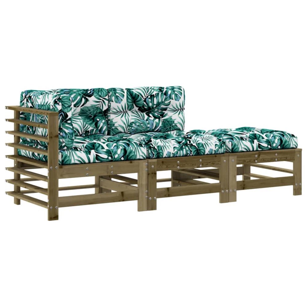 Salon de jardin 3 pcs avec coussins bois de pin imprégné