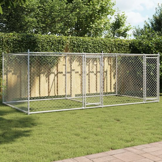 Enclos chenil modulable acier galvanisé pour chien extérieur gris 4x2x1,5 m