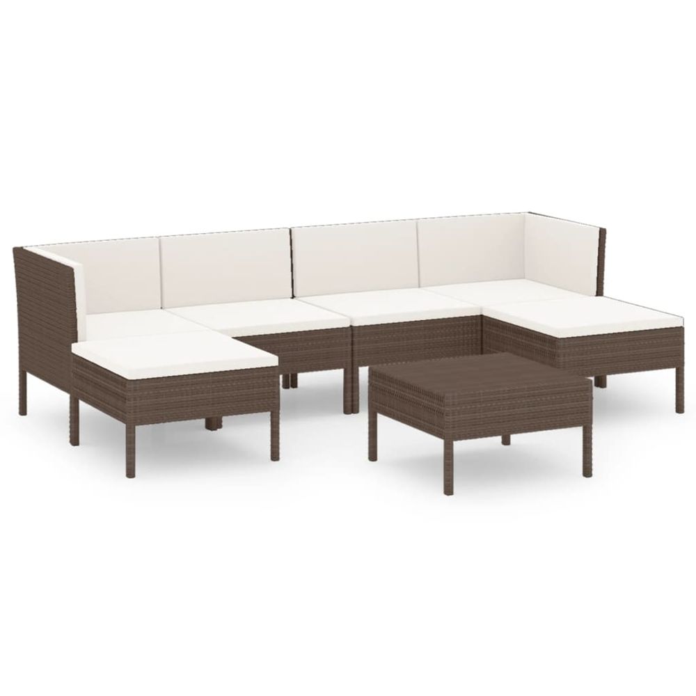 Salon de jardin 7 pcs avec coussins résine tressée marron