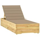 Transat chaise longue bain de soleil lit de jardin terrasse meuble d'extérieur avec coussin beige bois de pin imprégné 02_001