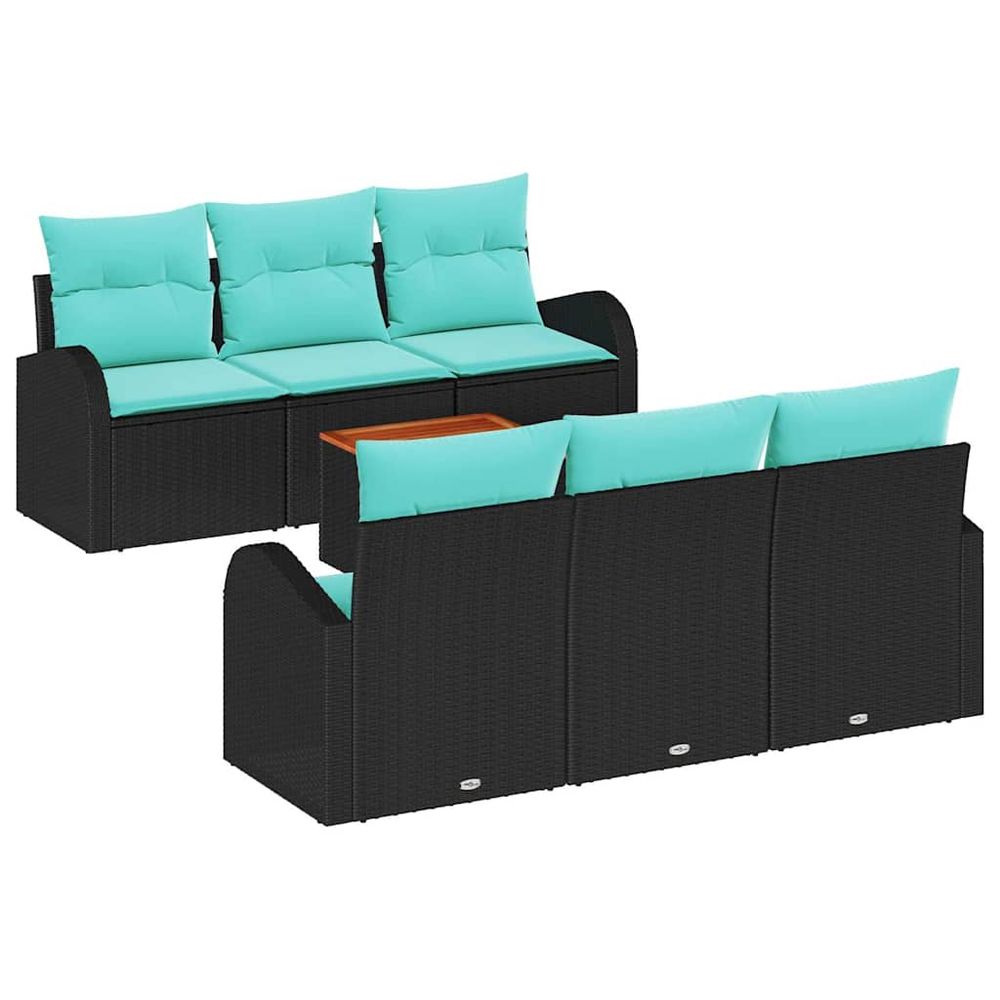 Ensemble de canapé de jardin 7 pc noir et turquoise polyrotin