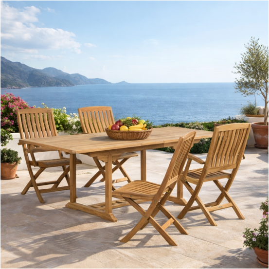 Ensemble table de jardin en teck nina 160/210 et 4 chaises lisato