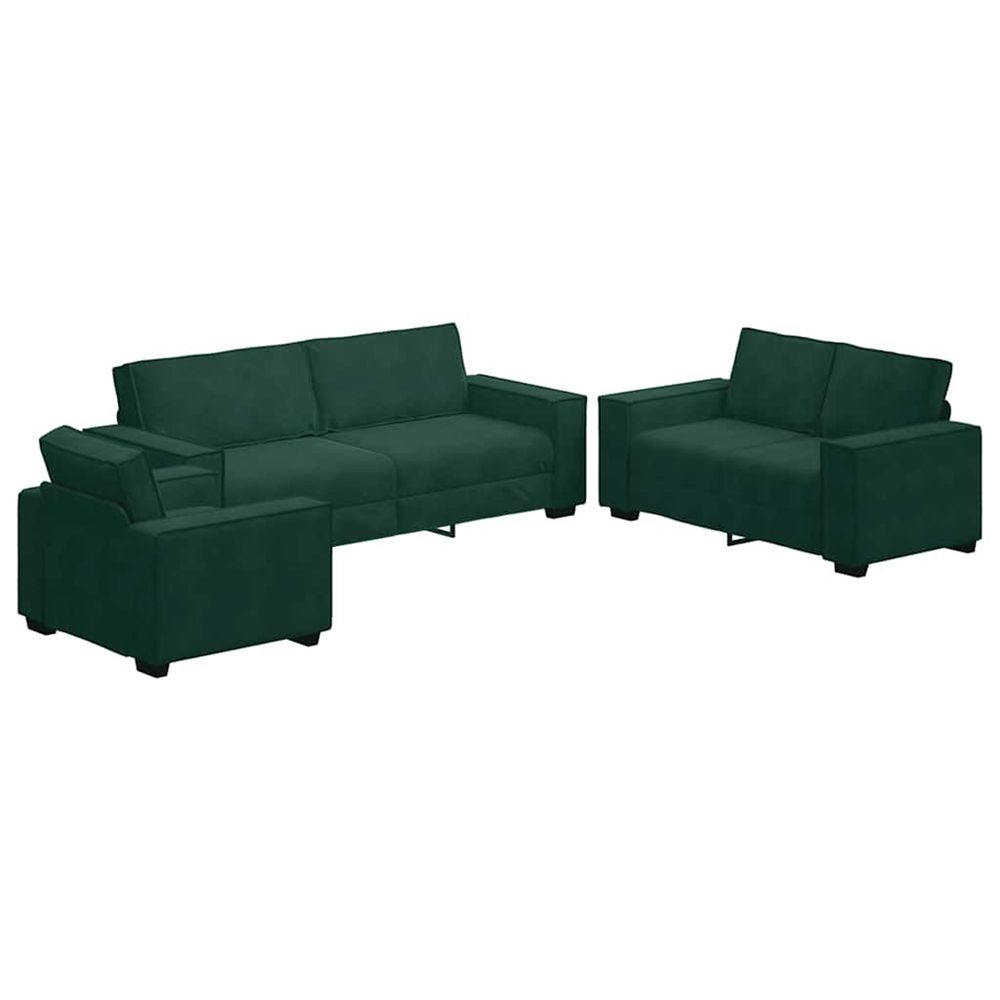 Ensemble de canapés 3 pcs avec coussins vert foncé velours