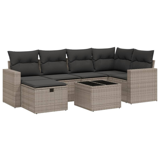 Salon de jardin avec coussins 7 pcs gris résine tressée
