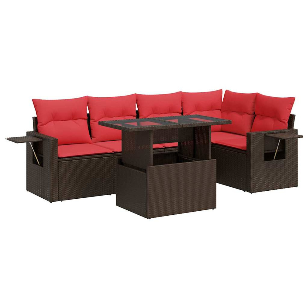 Salon de jardin avec coussins 6pcs marron résine tressée acacia