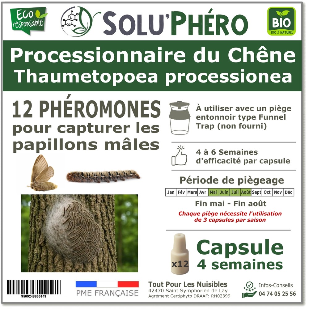 Soluphero - 12 phéromones processionnaire du chêne bio - 1 capsule 4 semaines