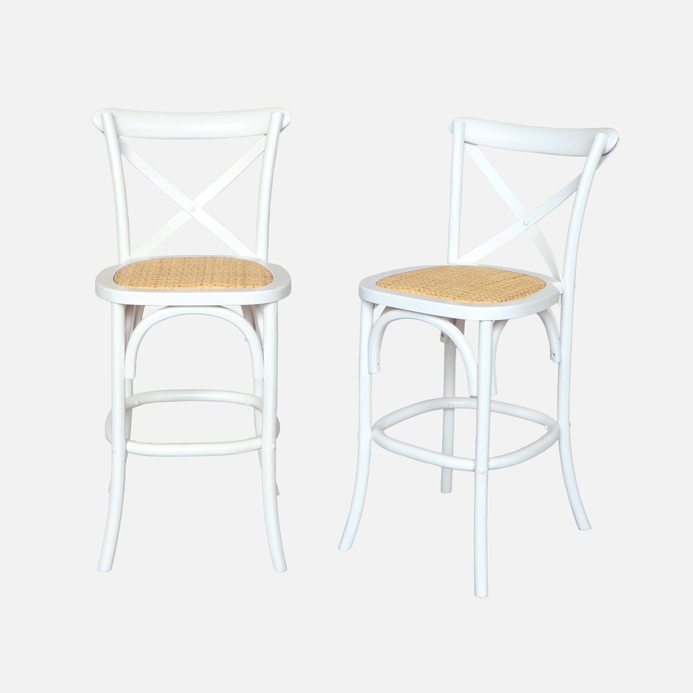 Lot de 2 tabourets de bar bistrot vintage en bois avec repose-pieds