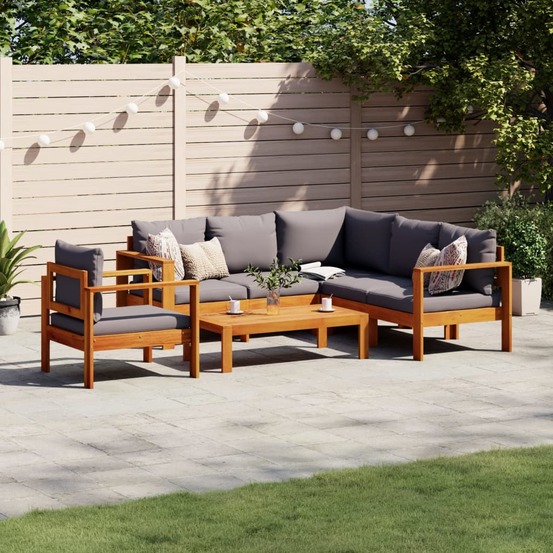 Salon de jardin avec coussins 5 pcs bois d'acacia solide