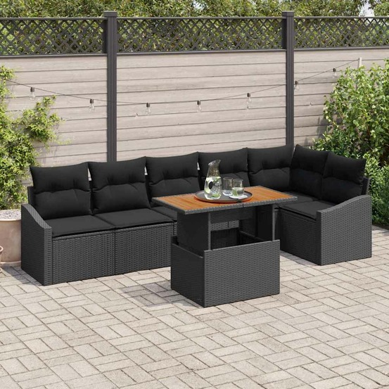 Ensemble de canapé de jardin 7 pcs noir poly rotin
