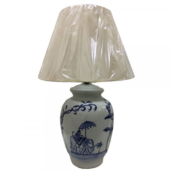 Lampe de bureau  bleu blanc porcelaine eléphant (40 x 40 x 60 cm)