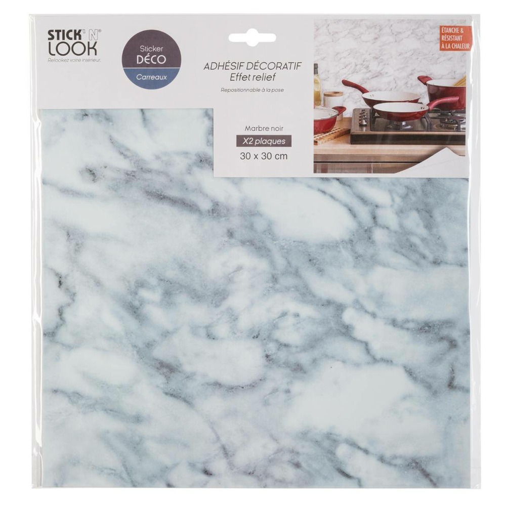 Lot de 2 stickers - carrelage - blanc - 30x30 cm