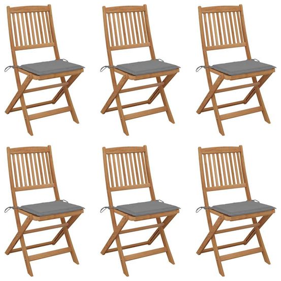 Chaises pliantes 6 pièces avec coussins en bois d'acacia massif