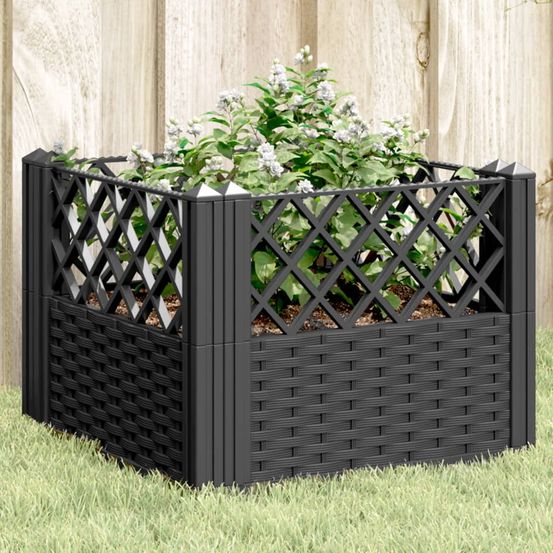 Carré potager surélevé modulable pp aspect rotin pour jardin noir 43,5cm