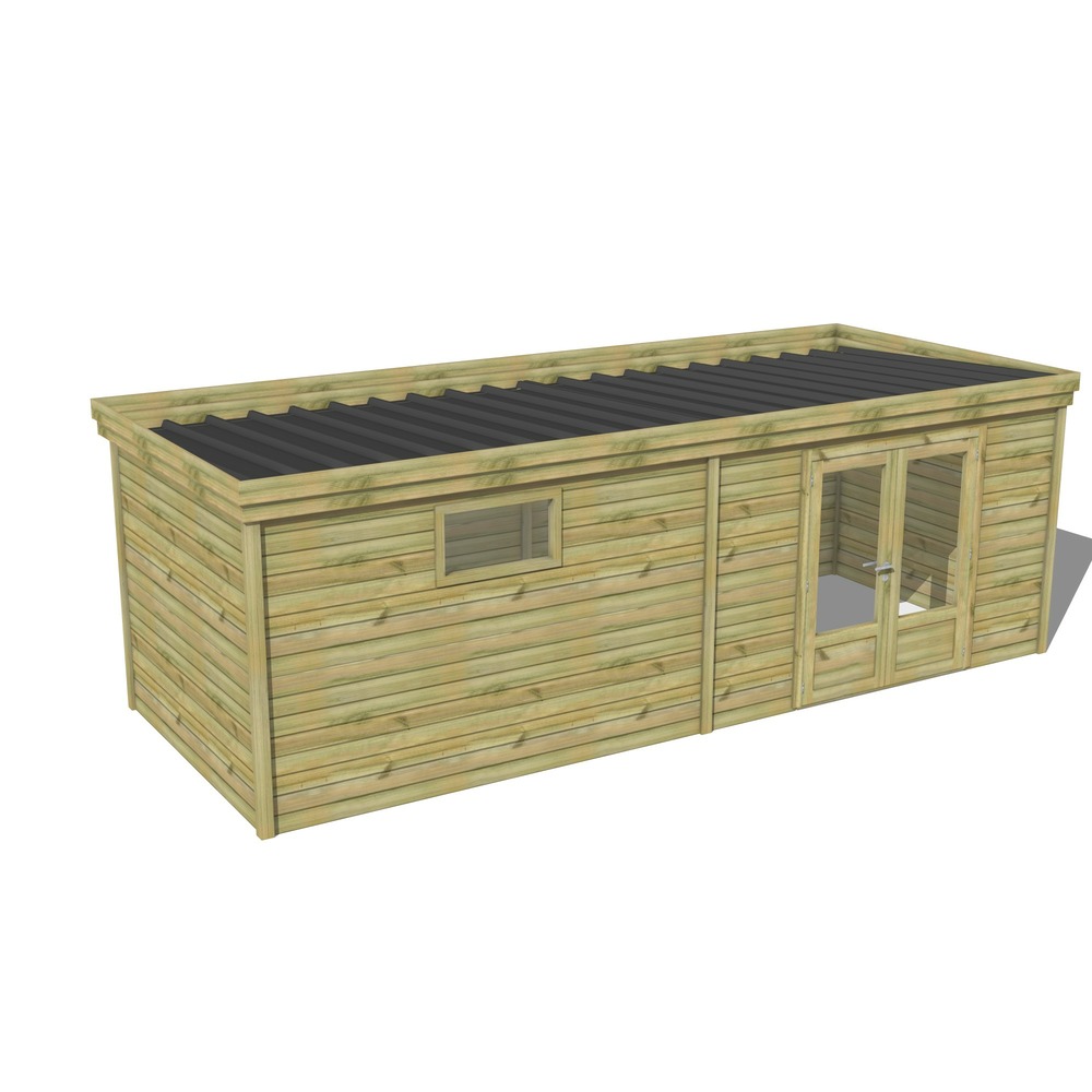 Abri de jardin bois pin traité autoclave 27mm - 7,29x2,64m / 19m2 - bac acier - abri français