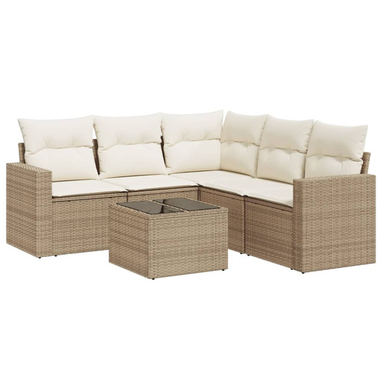 Salon de jardin avec coussins 6 pcs beige résine tressée