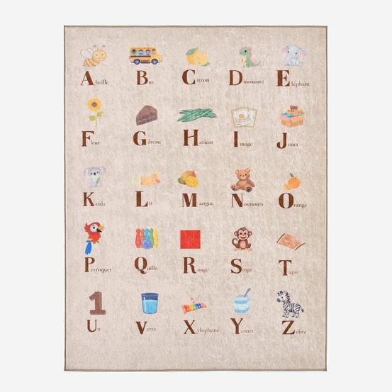 Tapis éducatif intérieur enfant beige imprimé abécédaire - scoty