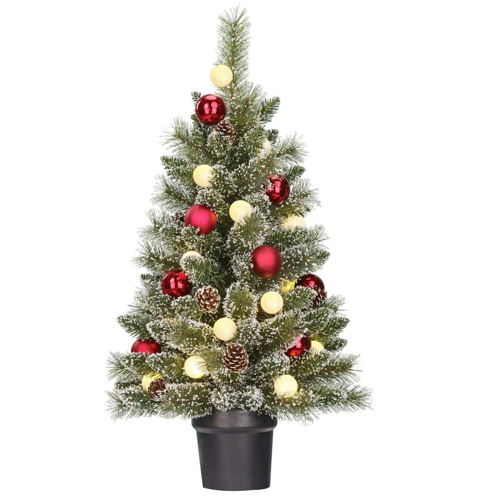 Black box trees kaprun sapin de noël artificiel avec éclairage - christmas tree h90 x ø51 cm - en pot avec decoration - vert,