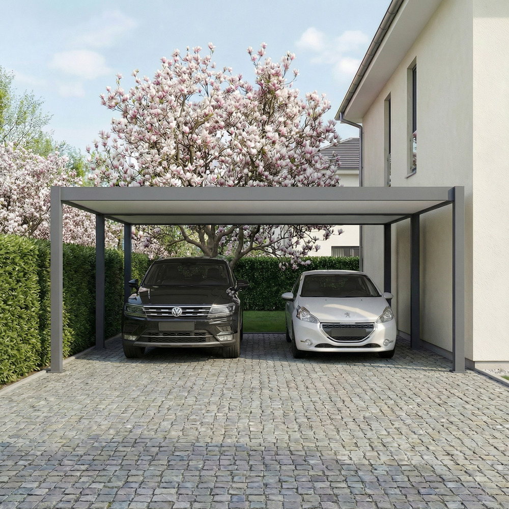 Carport aluminium 570 x 645 cm weston - 37 m2 - hauteur : 255 - 2 voitures - abri voiture autoportant - gouttière incluse
