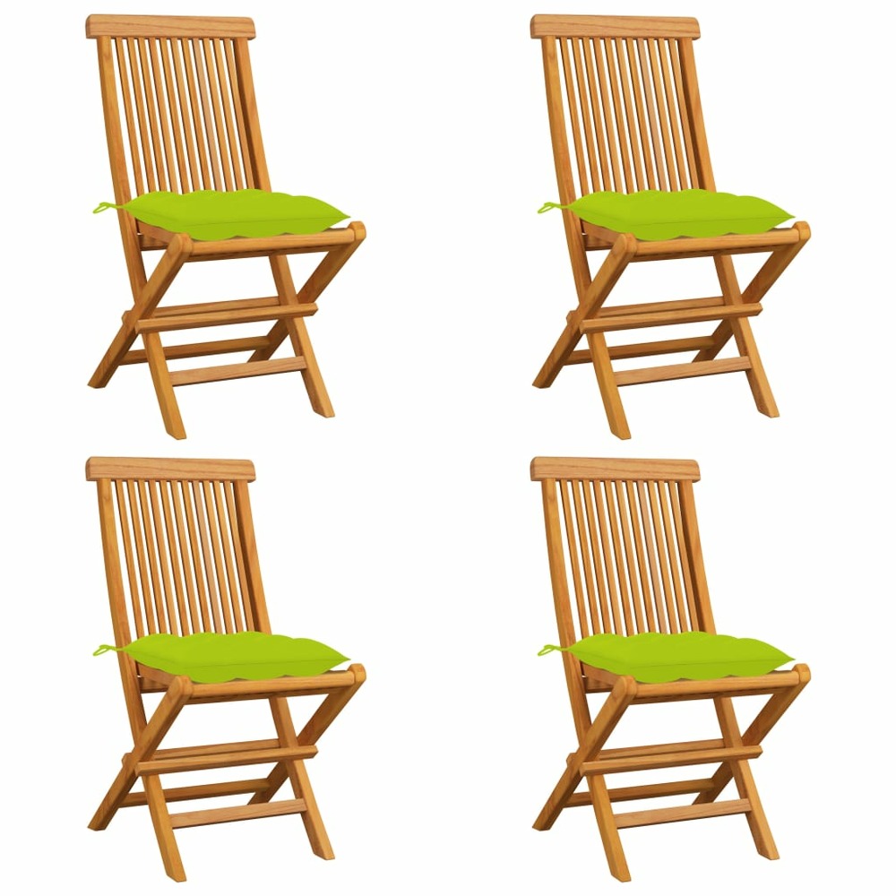 Chaises de jardin avec coussins vert vif lot de 4 bois de teck