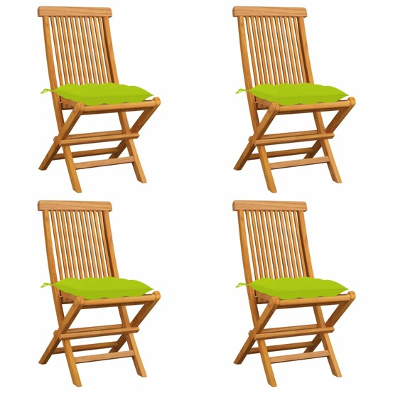 Chaises de jardin avec coussins vert vif lot de 4 bois de teck