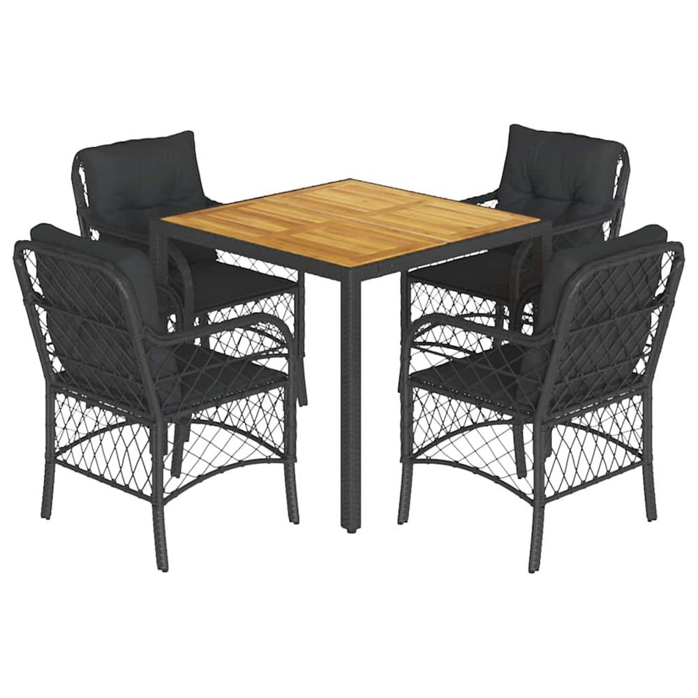 Ensemble à manger de jardin coussins 5pcs noir résine tressée
