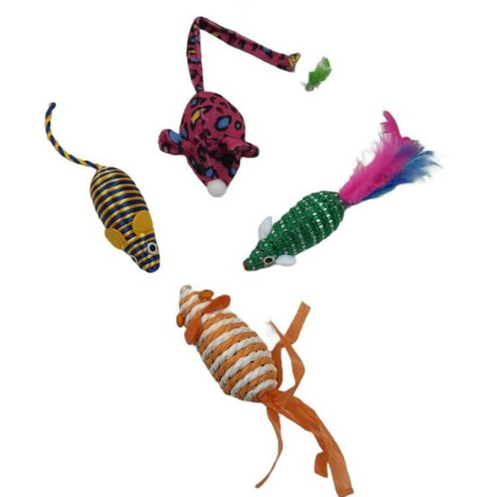 Un lot de 4 souris pour chat de formes et de couleurs différentes, aléatoir