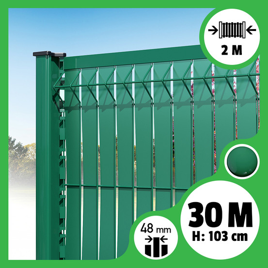 Kit 30m occultation lattes aluminium pour panneau rigide maille 55 - h 1m03 x 2m vert