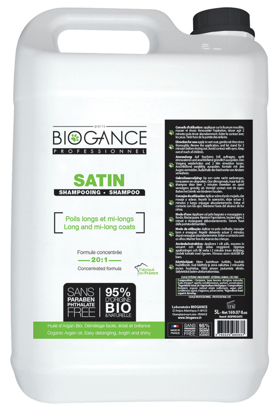 Shampoing satin poils longs biogance volume : 5 litres