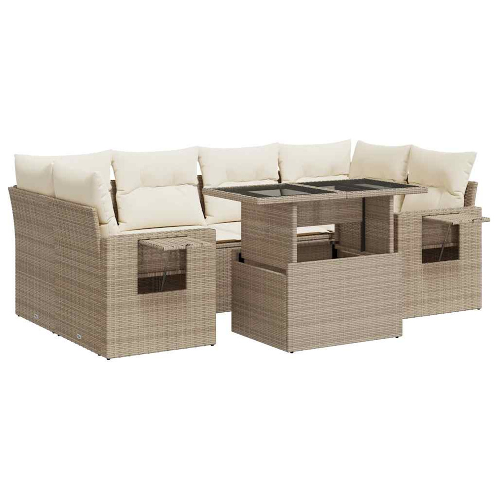 Salon de jardin avec coussins 7 pcs beige résine tressée