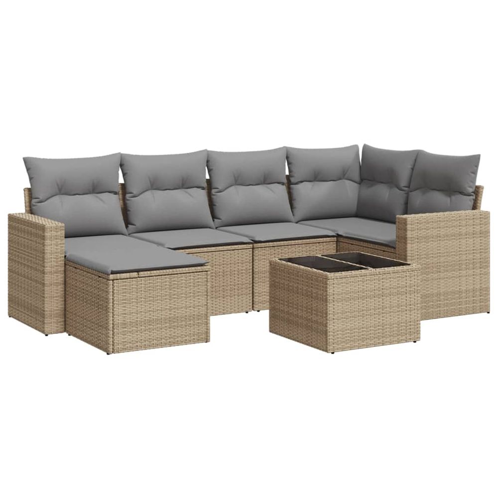 Salon de jardin avec coussins 7 pcs beige résine tressée