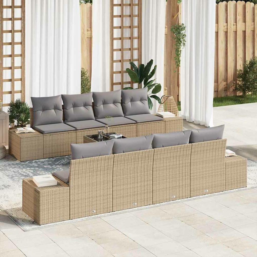 Ensemble de canapé de jardin 8 pcs beige et gris polyrotin