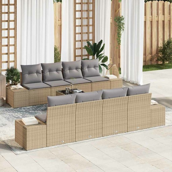 Ensemble de canapé de jardin 8 pcs beige et gris polyrotin