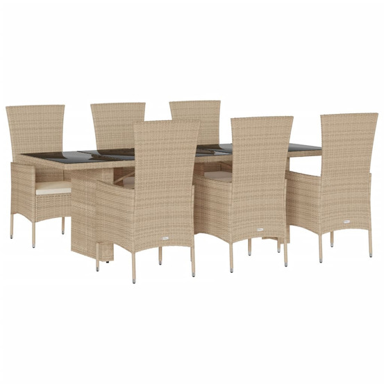 Ensemble à manger de jardin et coussins 7 pcs beige poly rotin