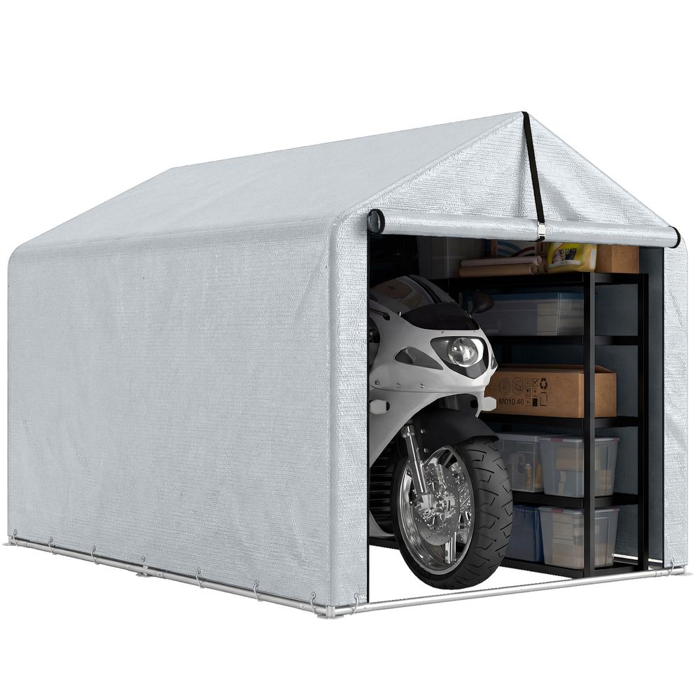 Tente de stockage pe abri vélos motos porte enroulable 162x221x163cm gris clair - comfortxl outdoor living