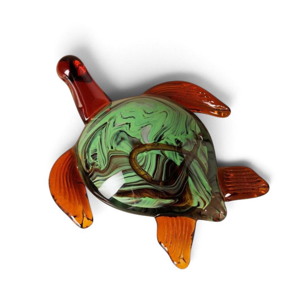 Statuette tortue verte fumée en verre 7x19x16cm
