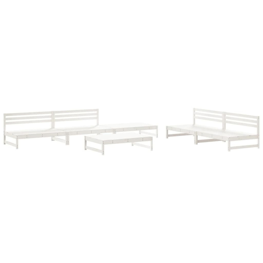 Salon de jardin 6 pcs blanc bois de pin massif