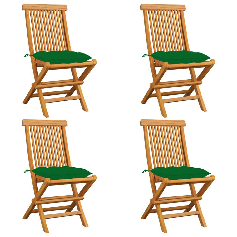 Chaises de jardin et coussins vert lot de 4 bois de teck massif