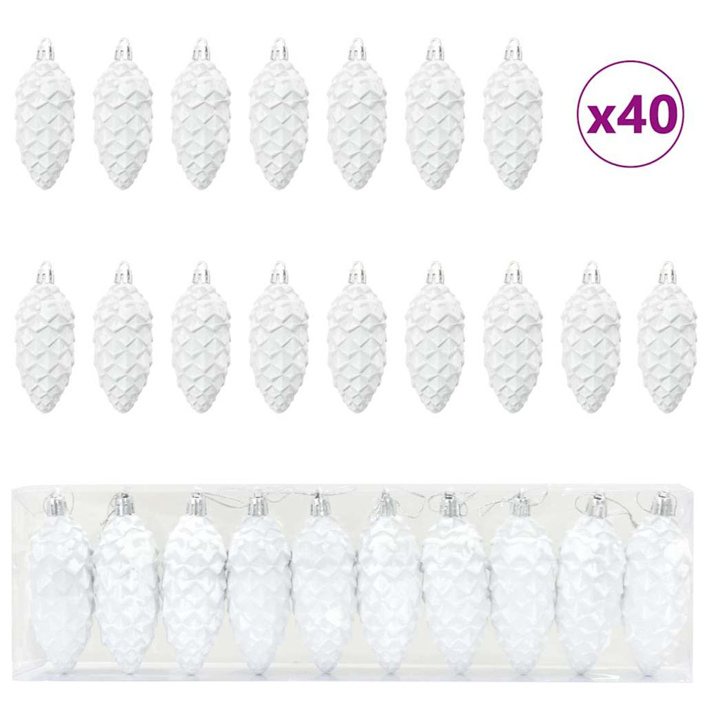 Boule de pomme de pin de noël 40 pcs blanc plastique