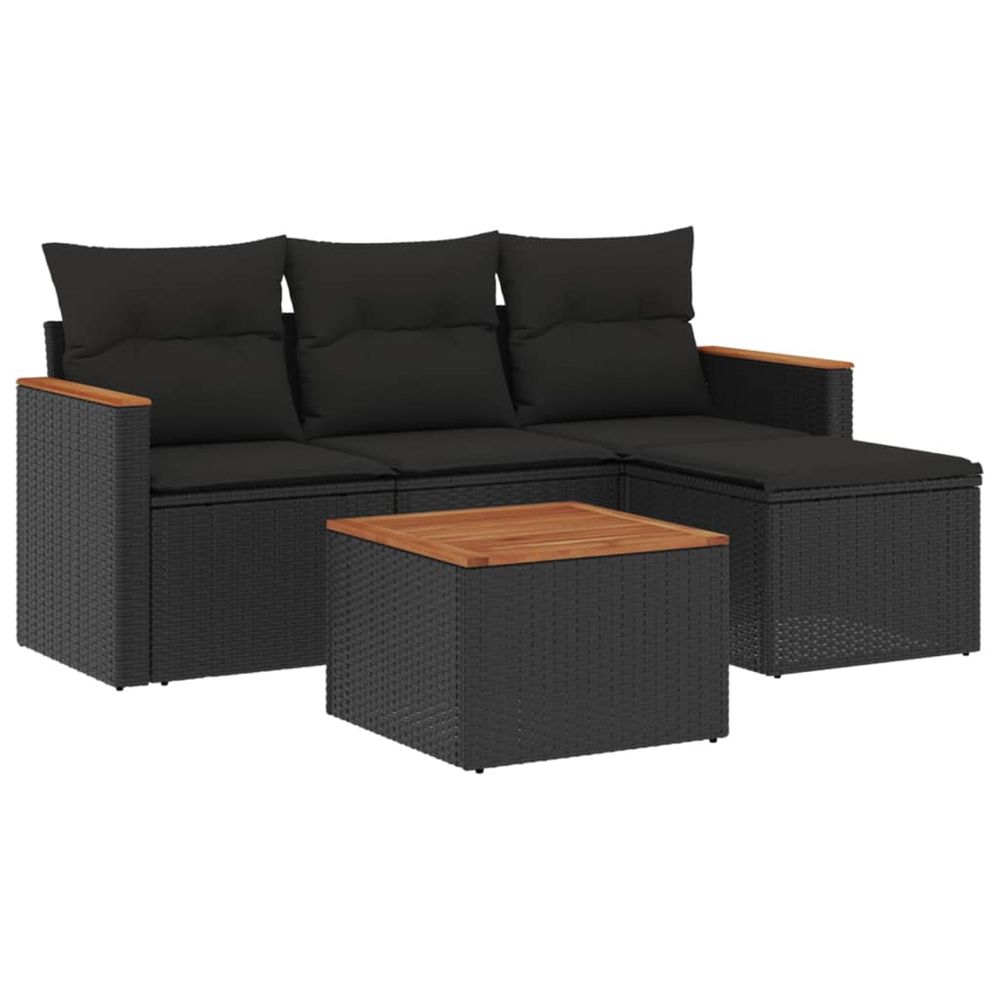 Salon de jardin 5 pcs avec coussins noir résine tressée