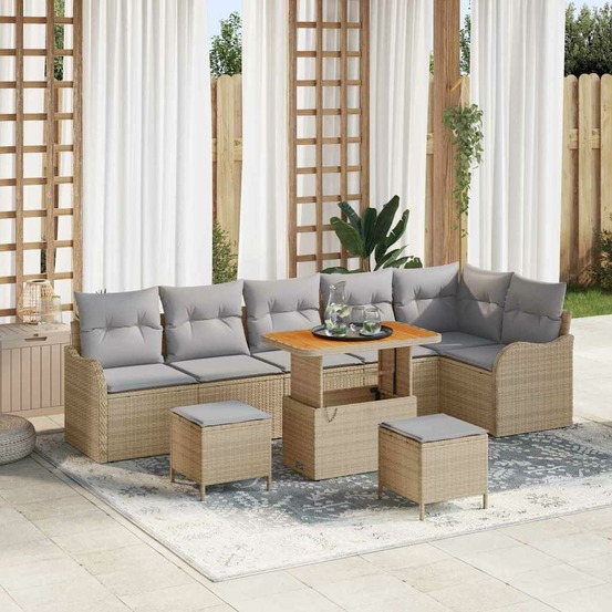 Ensemble de canapé de jardin avec coussin 9 pcs beige polyrotin