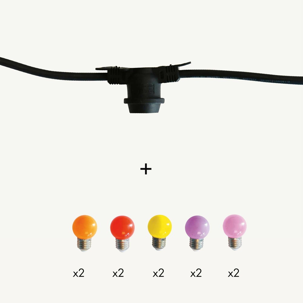 Guirlande guinguette festival e27 - 10 ampoules g45 couleurs chaudes - 5m - prolongeable