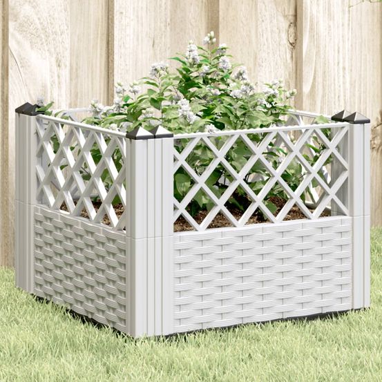 Carré potager surélevé modulable pp aspect rotin pour jardin blanc 43,5cm