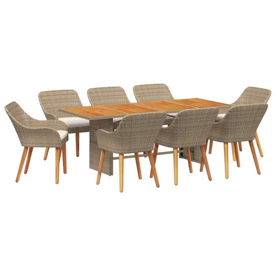 Ensemble de salle à manger pour jardin 9 pcs beige polyrotin