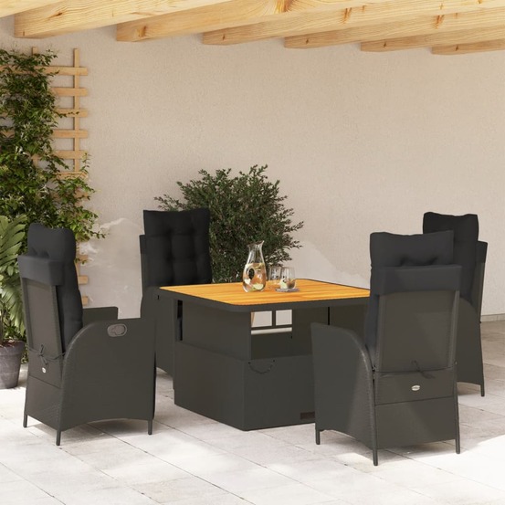 Ensemble à manger de jardin coussins 5pcs noir résine tressée