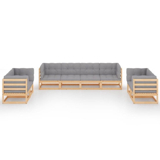 Salon de jardin meuble d'extérieur ensemble de mobilier 8 pièces avec coussins bois de pin massif