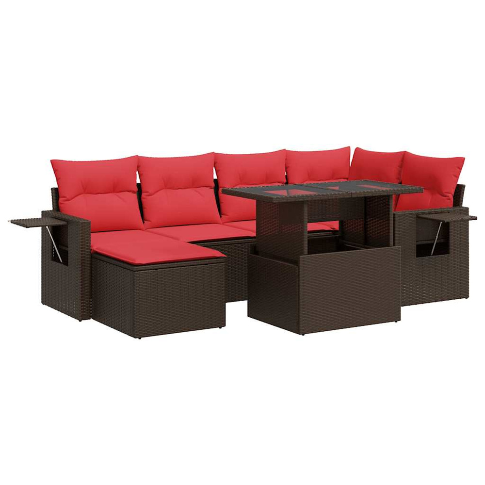 Salon de jardin avec coussins 7pcs marron résine tressée acacia