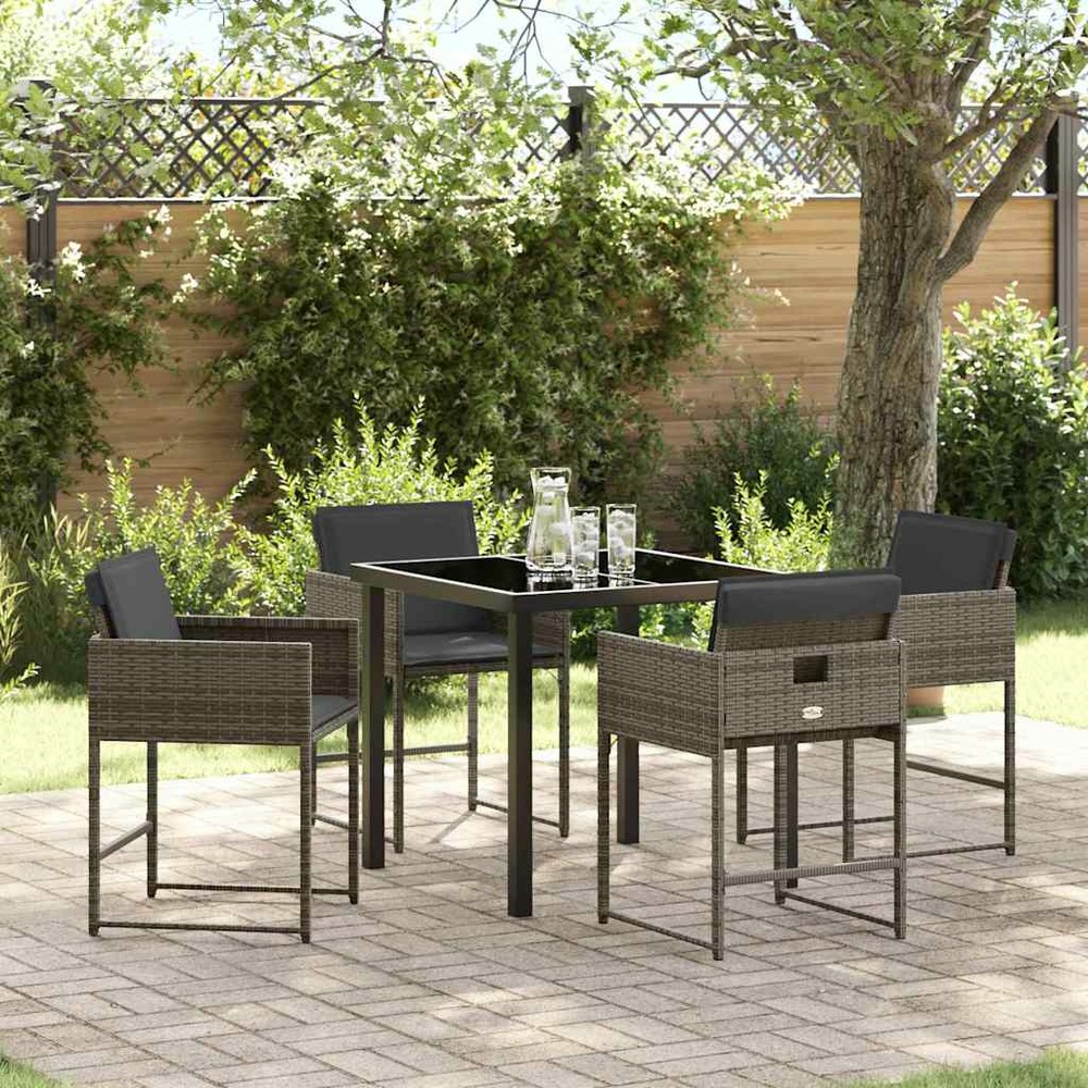 Ensemble de salle à manger pour jardin 5 pcs gris polyrotin