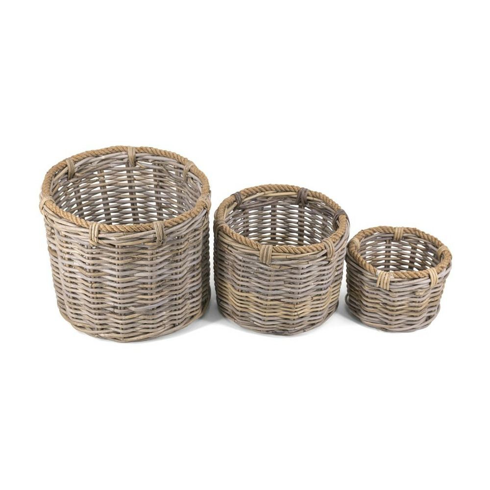 Lot de 3 paniers rotin corde rotin marron - décoration d'autrefois